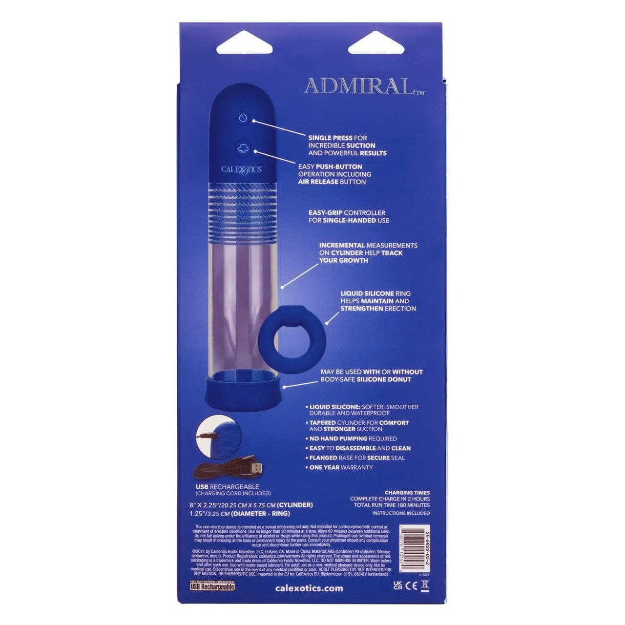 Admiral Rechargeable Rock Hard Automatic Penis Pump Kit Blue