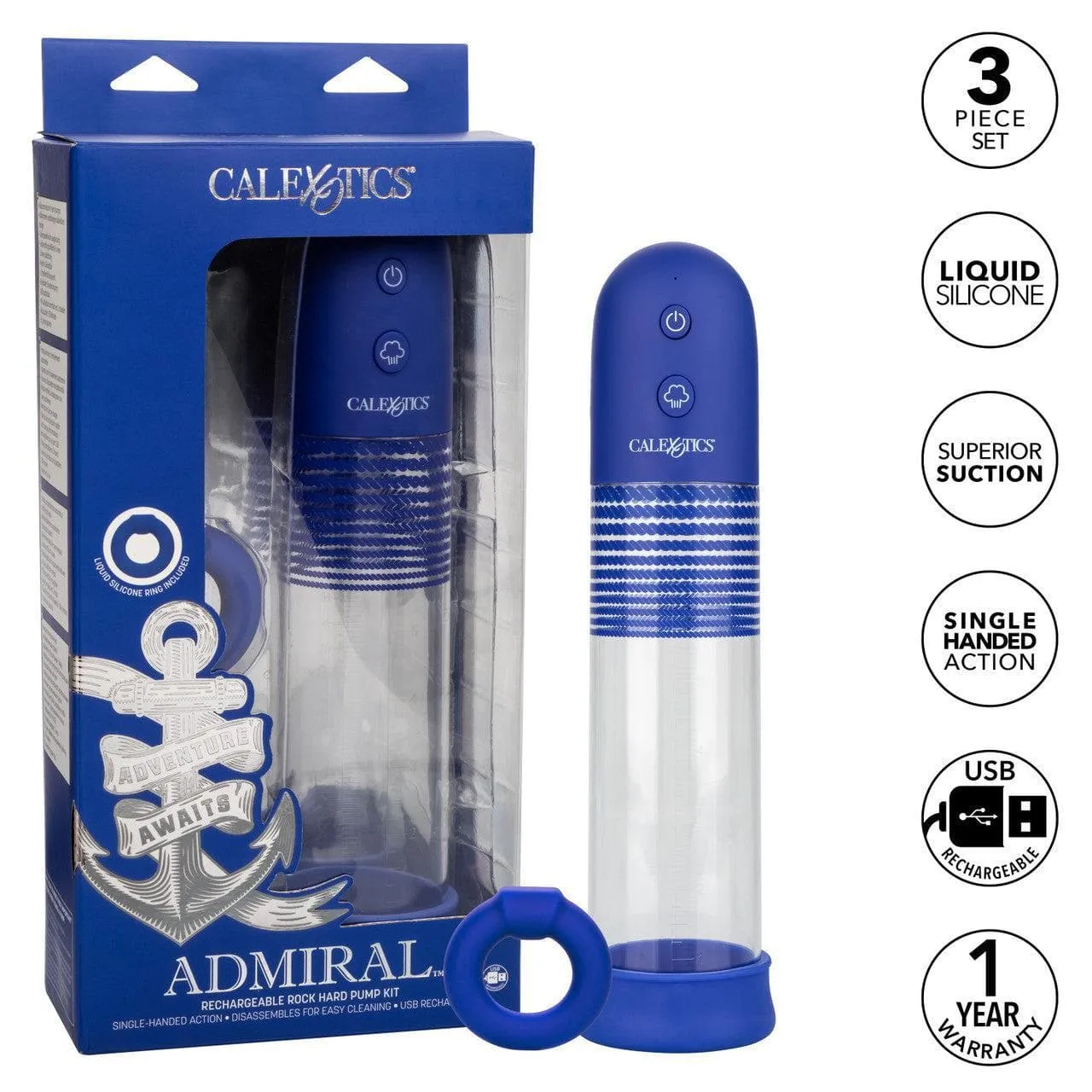 Admiral Rechargeable Rock Hard Automatic Penis Pump Kit Blue