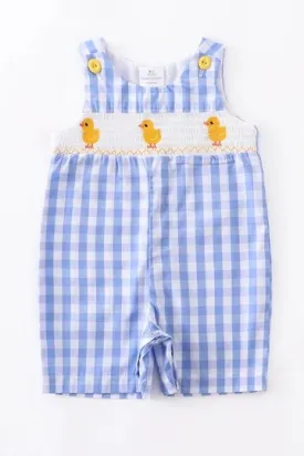 Baby Boy's Blue Gingham Smocked Chick JonJon