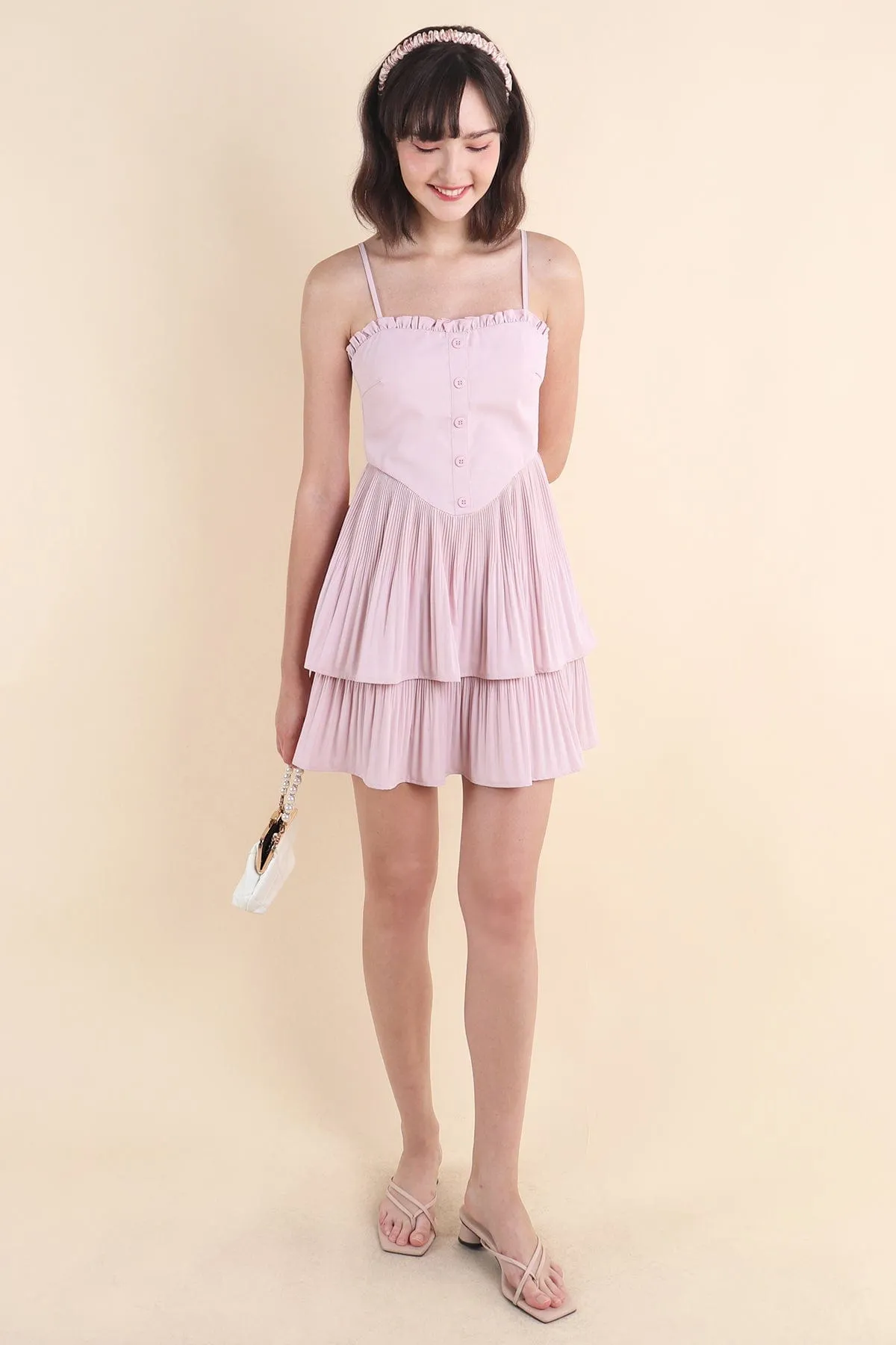 BEVELYN PLEATED MINI DRESS IN PINK