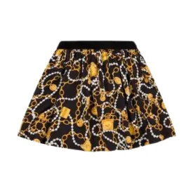 Black Pleated Skirt with Allover Chains Print