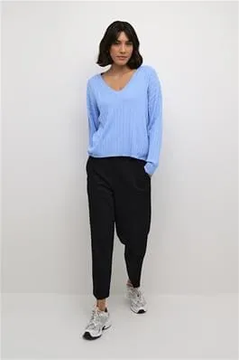 BLUE LONG SLEEVE V NECK SWEATER