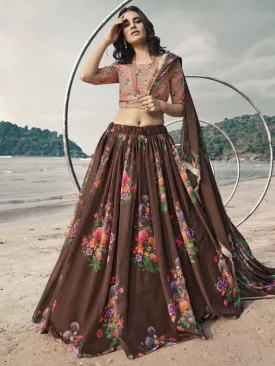 Brown Organza Digital Printed Lehenga Choli