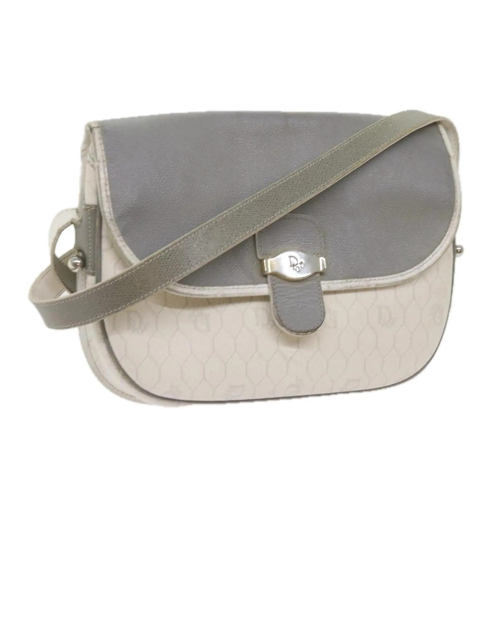 Canvas Honeycomb Shoulder Bag in White PVC Leather by Christian Dior