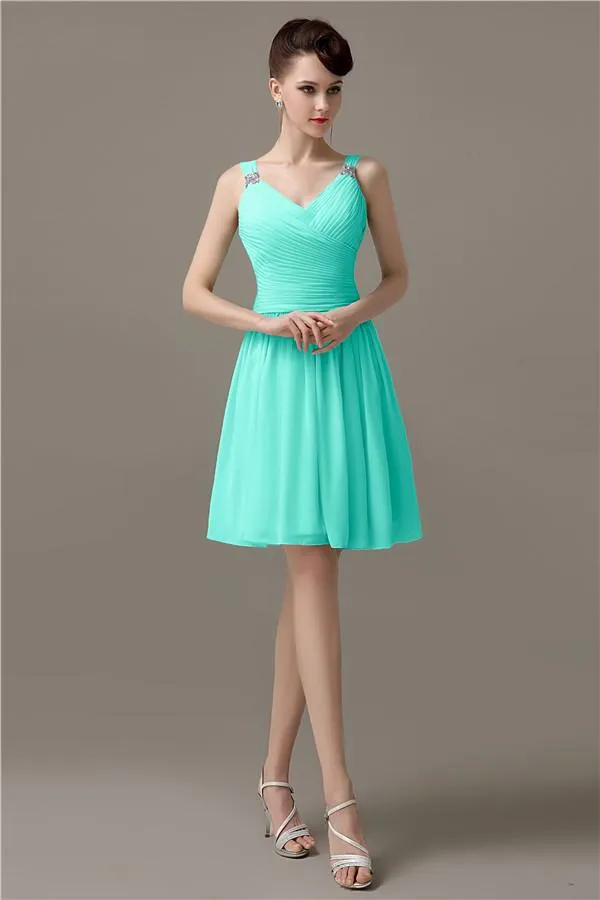 Chiffon Sexy V-neck A-line Knee-Length Bridesmaid Dresses