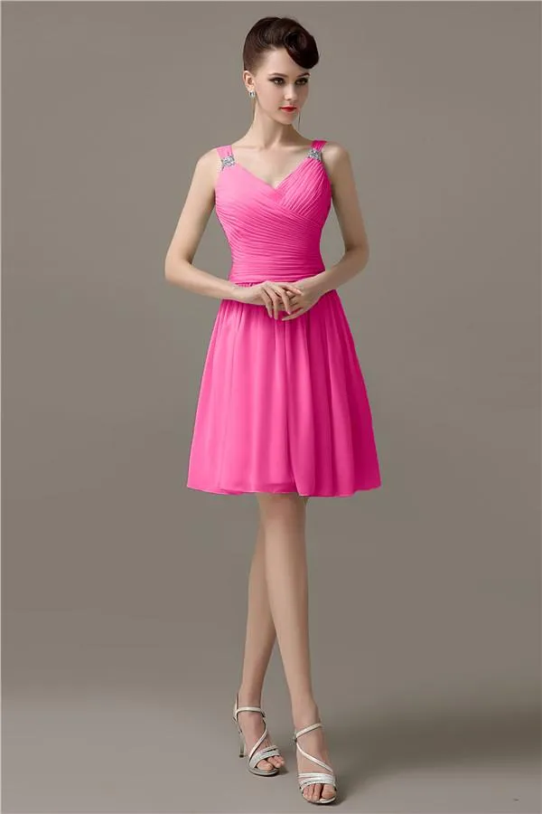 Chiffon Sexy V-neck A-line Knee-Length Bridesmaid Dresses