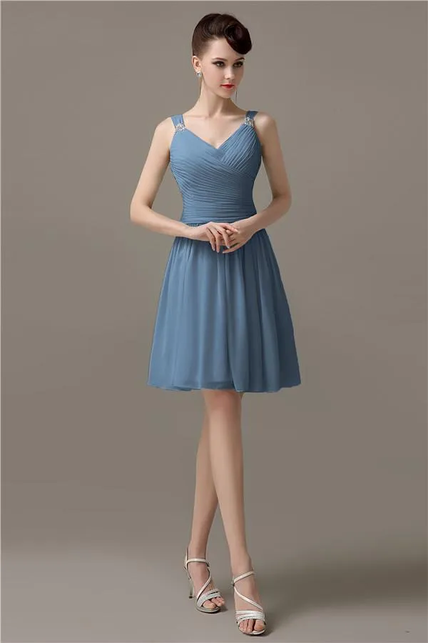 Chiffon Sexy V-neck A-line Knee-Length Bridesmaid Dresses