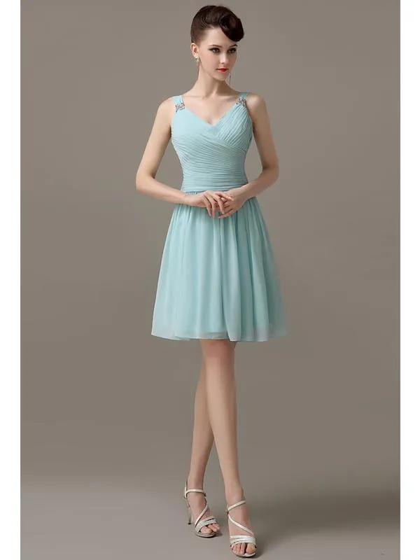 Chiffon Sexy V-neck A-line Knee-Length Bridesmaid Dresses