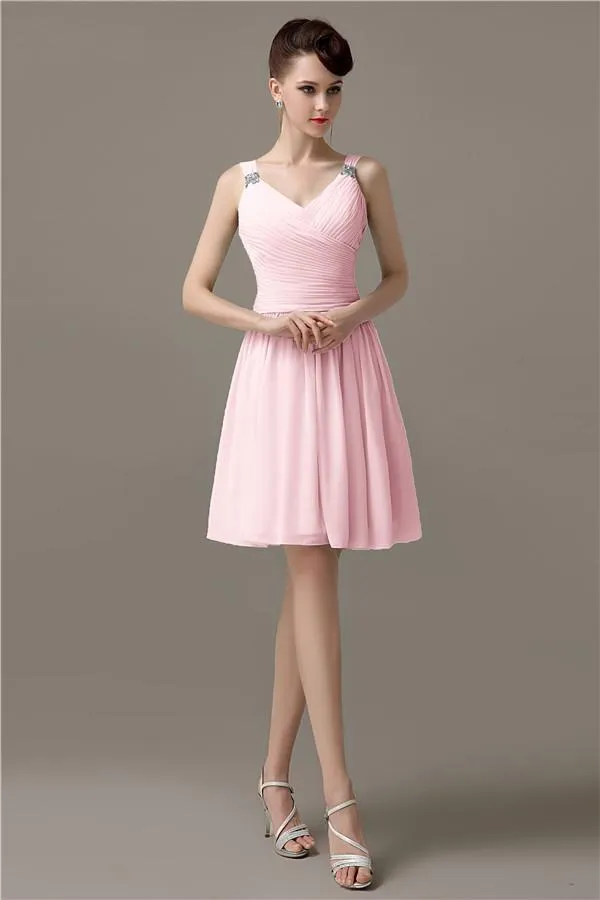 Chiffon Sexy V-neck A-line Knee-Length Bridesmaid Dresses