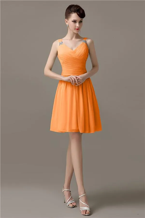 Chiffon Sexy V-neck A-line Knee-Length Bridesmaid Dresses