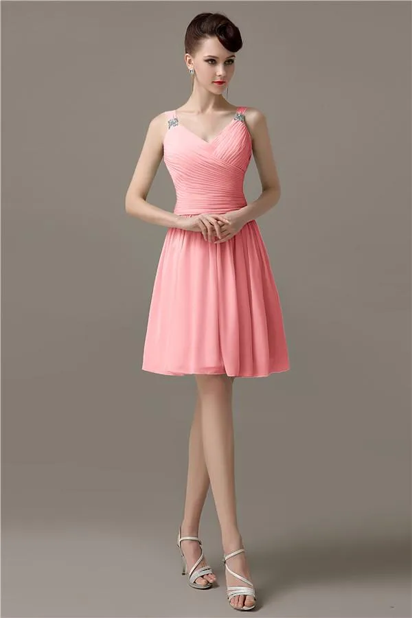 Chiffon Sexy V-neck A-line Knee-Length Bridesmaid Dresses