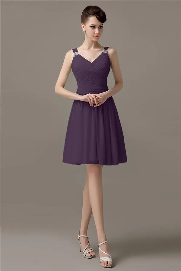 Chiffon Sexy V-neck A-line Knee-Length Bridesmaid Dresses