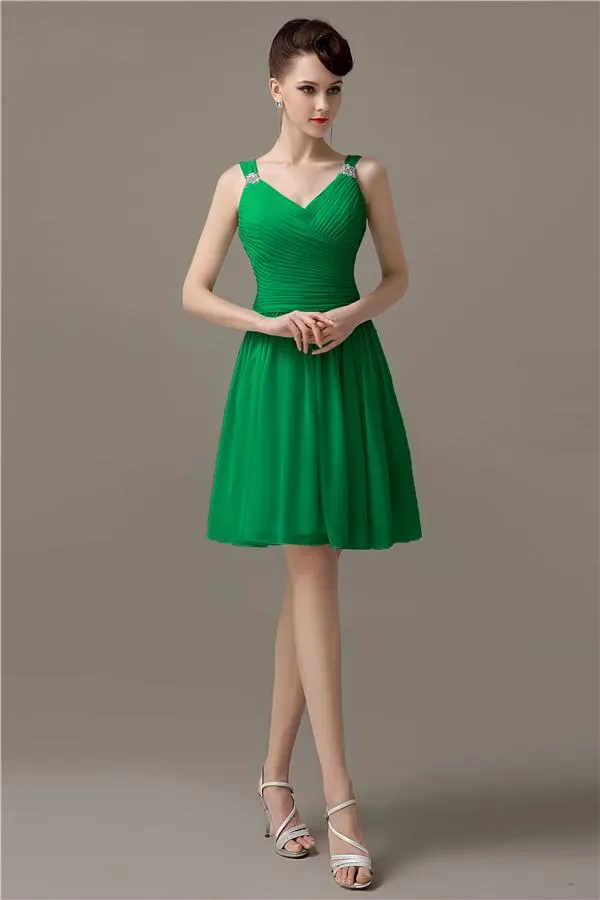 Chiffon Sexy V-neck A-line Knee-Length Bridesmaid Dresses