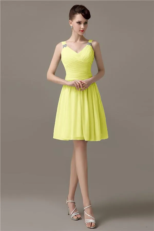 Chiffon Sexy V-neck A-line Knee-Length Bridesmaid Dresses