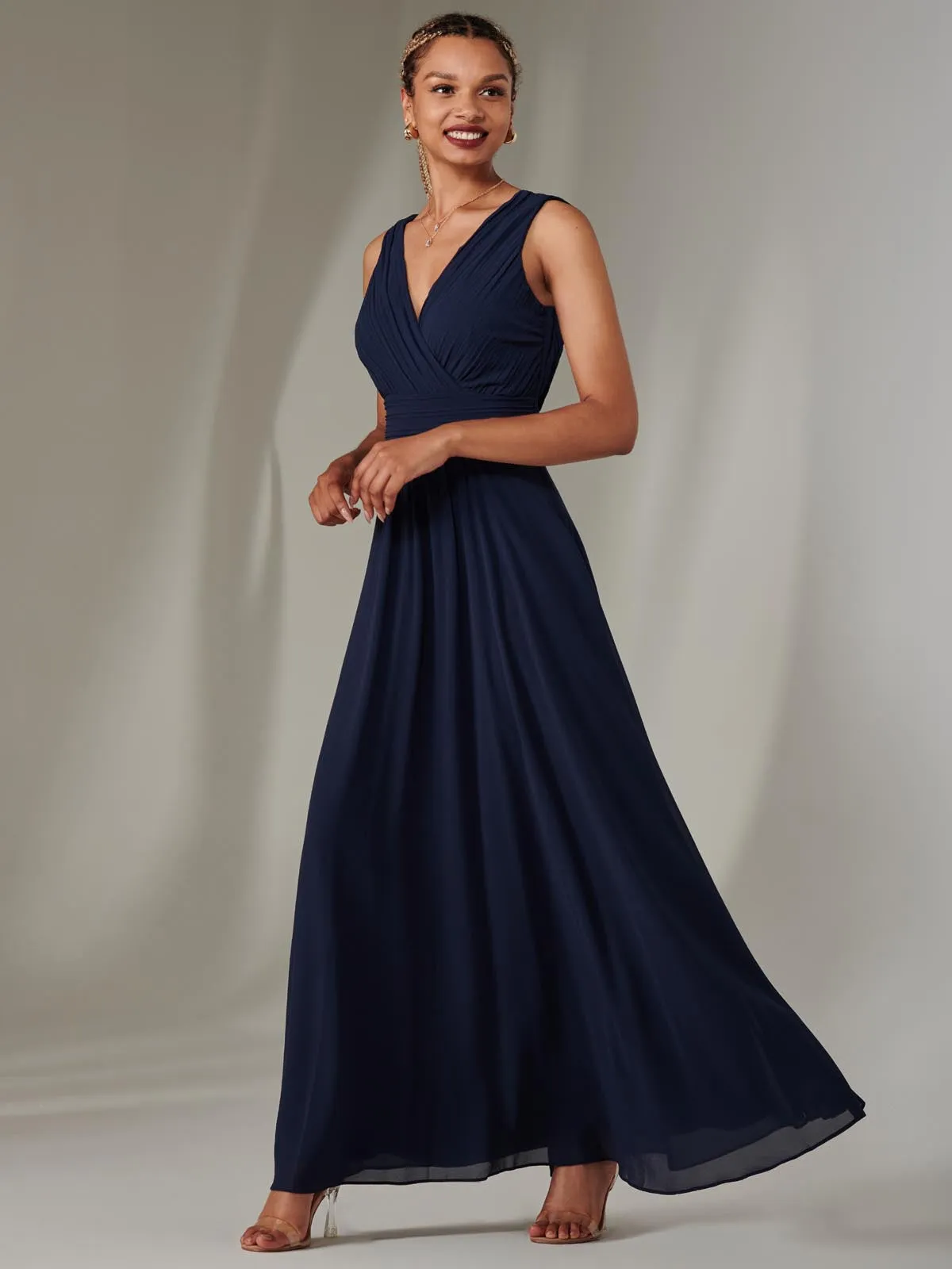 Cora Sleeveless Chiffon Maxi Dress, Navy