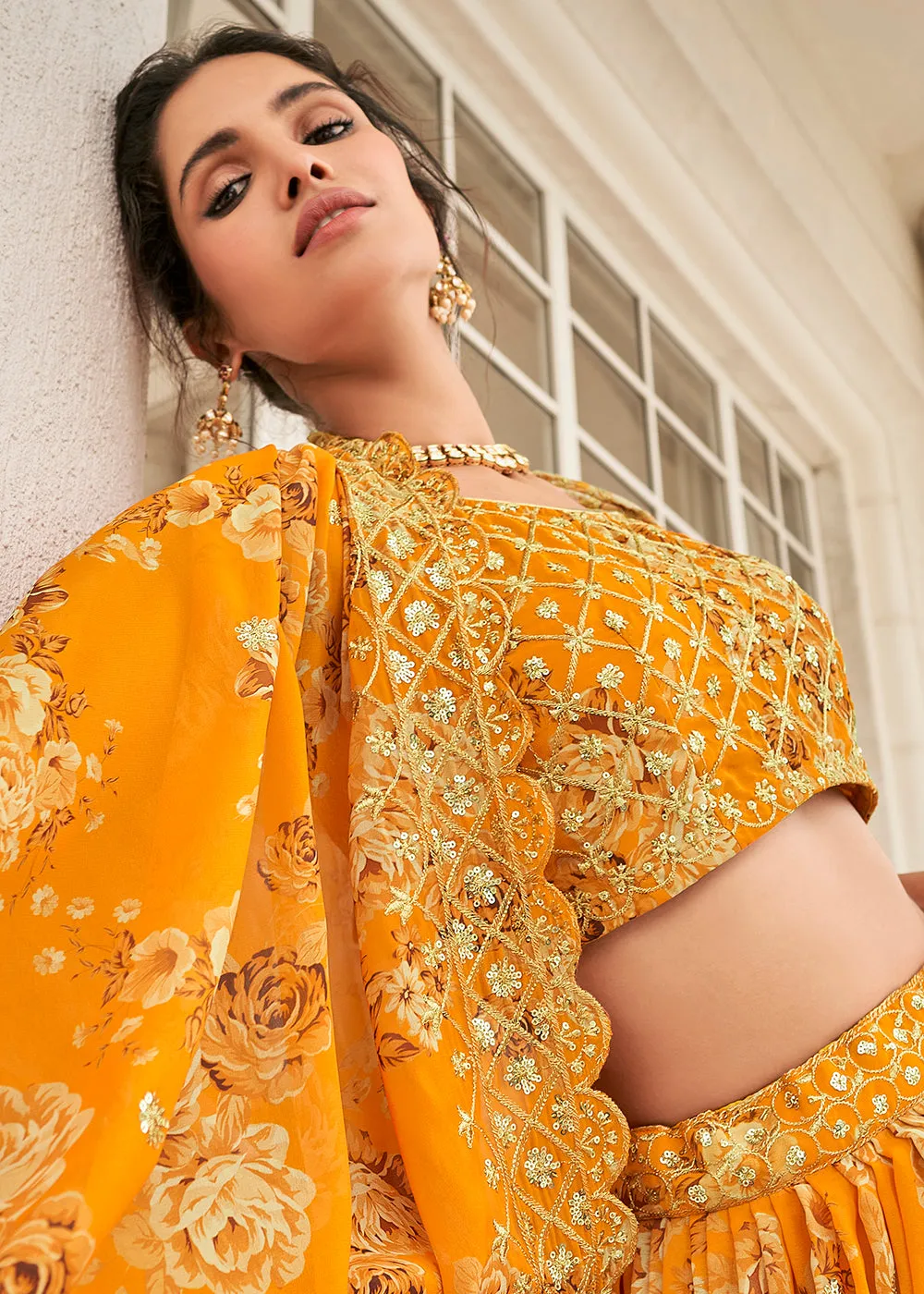 Digital Printed Yellow Designer Trendy Lehenga Choli