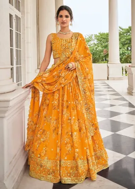 Digital Printed Yellow Designer Trendy Lehenga Choli