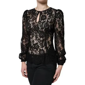 Dolce & Gabbana Black Floral Lace See Through Long Sleeve Top