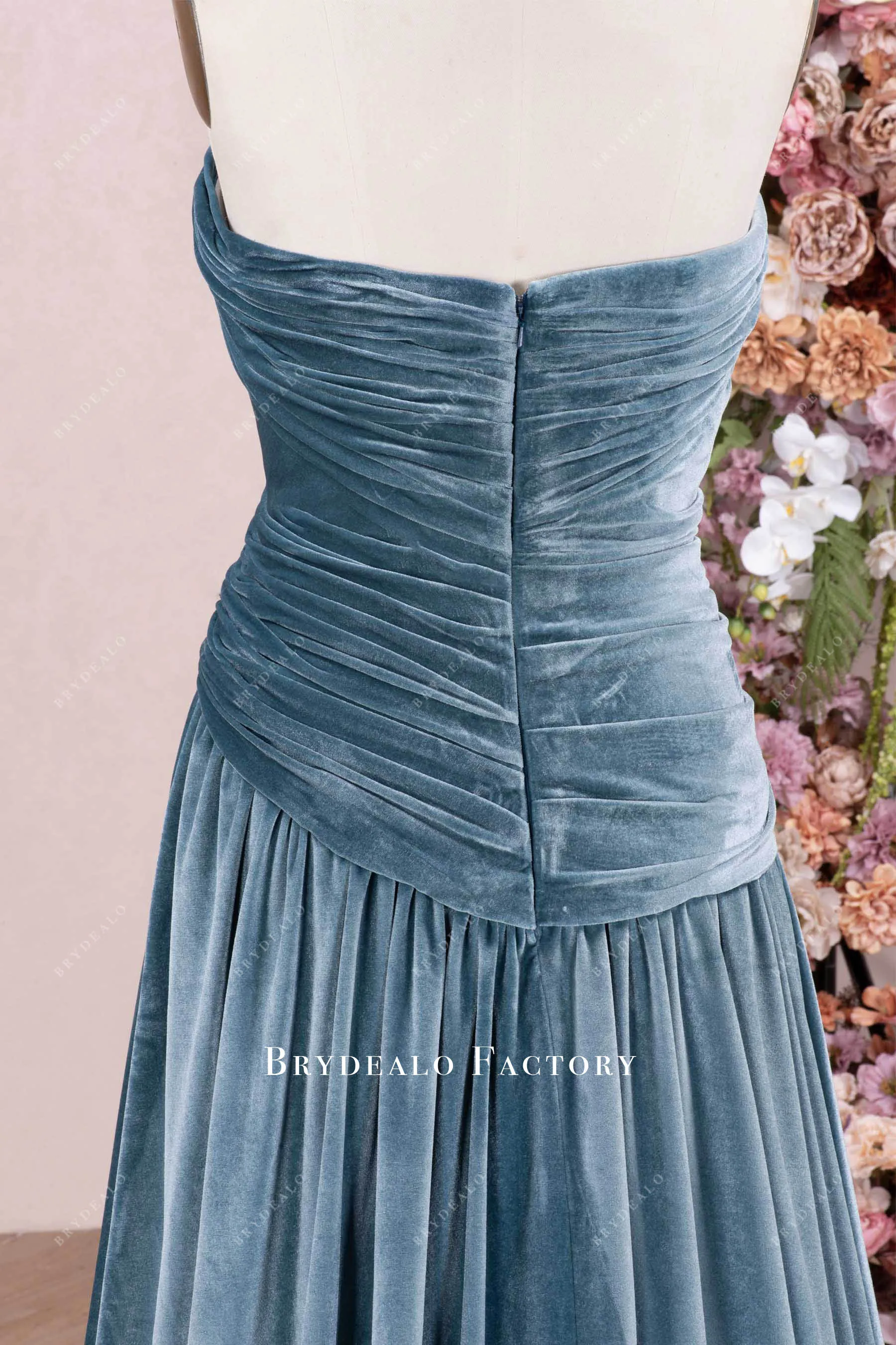 Dusty Blue Draped Velvet Mother of Bride Dress With Shawl