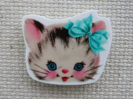 Kitten Face with a Blue Bow Needle Minder, Cover Minder, Magnet