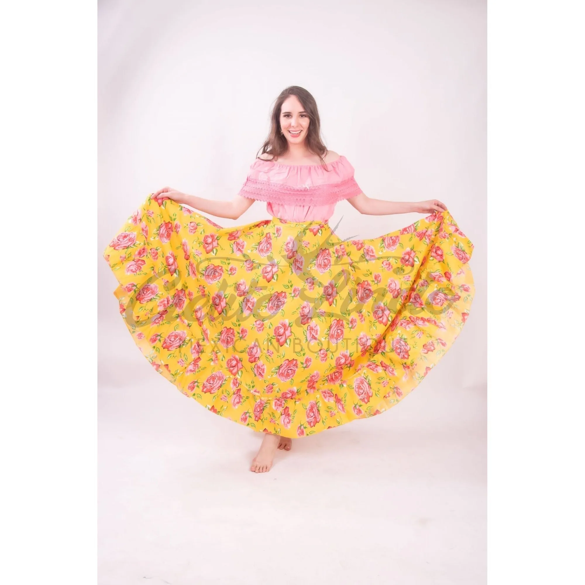 Mexican Folklorico Yellow Floral Skirt