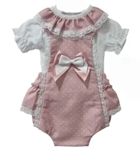 Ninas Y Ninos Spotty Frill Romper & Swissdot Blouse Dusty Pink