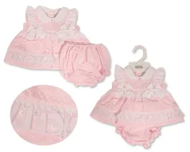 Nursery Time Premature Baby Dress with Bows, Lace and Embroidery