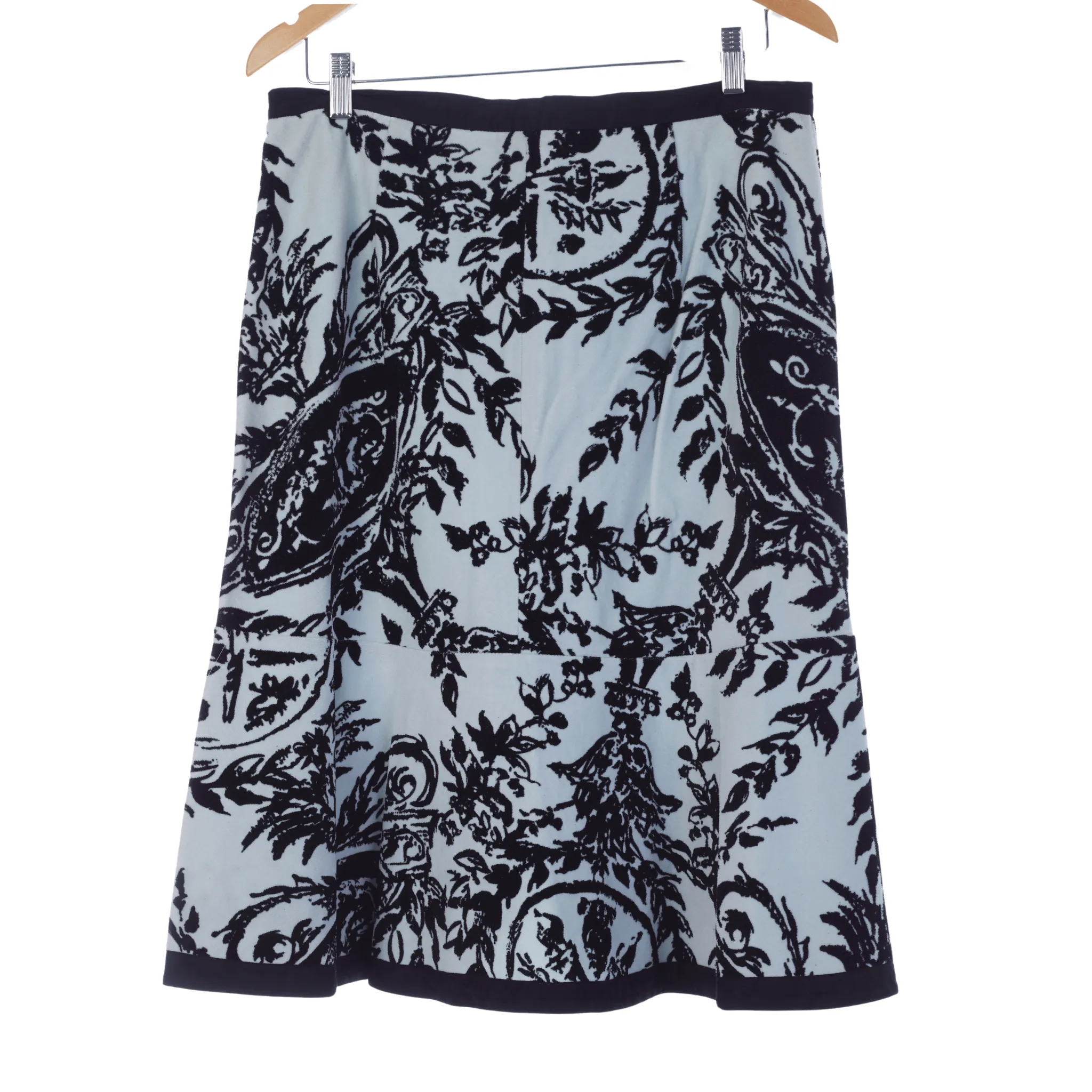 Odille Black & White Floral Pattern Cotton Cord Skirt UK Size 16