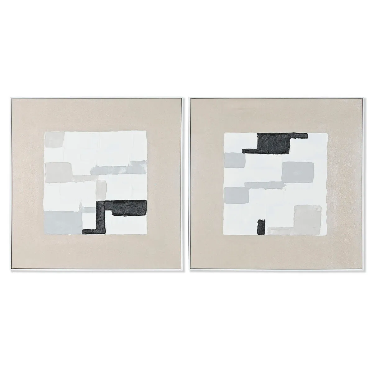 Painting Home ESPRIT White Beige polystyrene Canvas Abstract Urban 82 x 4 x 81,5 cm (2 Units)