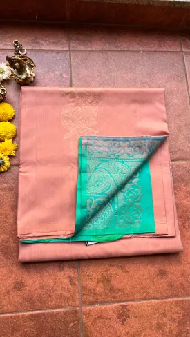 Peacock biscuit and electric blue kanchipuram silk saree with blouse