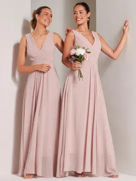 Pleated Bodice Chiffon Maxi Dress, Dusty Pink