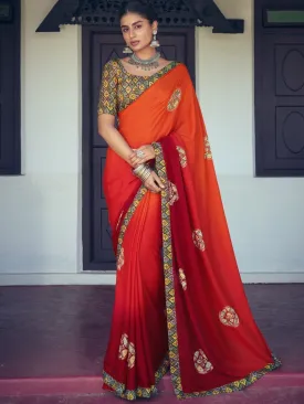 Pure Chiffon Printed Orange Saree with Designer Blouse