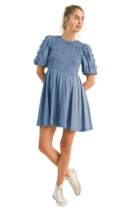 Ruffled Bubble Sleeve Smocked Mini Dress