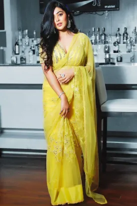 Shafaq Naaz in Sunburst Yellow Tulle Saree