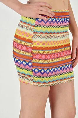 Skirt Mini Ikat Colorful Pastel Zig Zag Embroidered Woven Summer Stretch