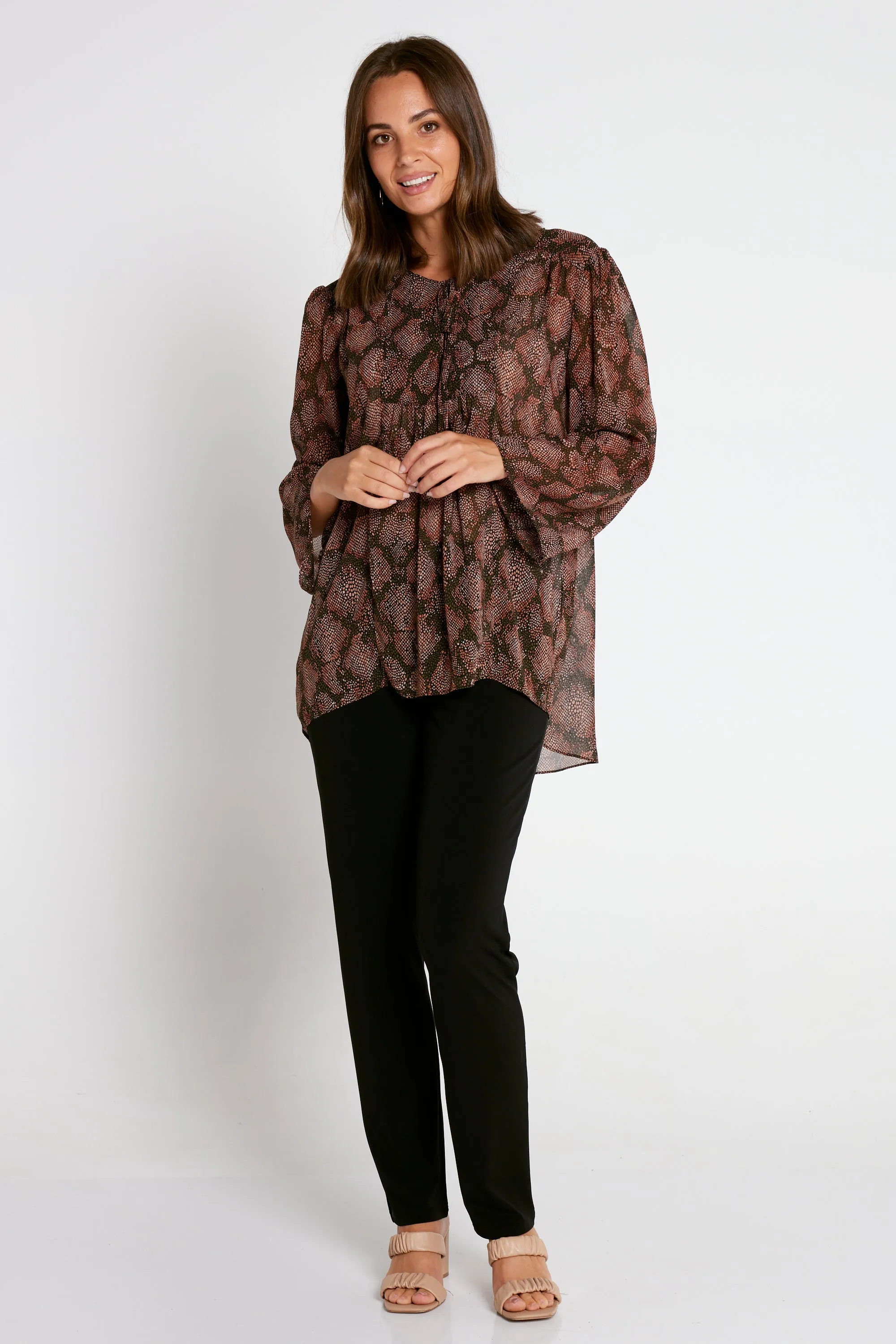 Tamblyn Chiffon Shirt - Mocha Snake