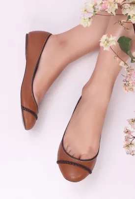 Tan Brown Cruelty Free Leather Flat Ballerinas