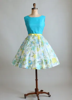 Vintage 1960s Blue and Yellow Summer Party Dress