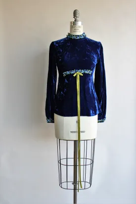 Vintage 1960s Blue Velvet Top