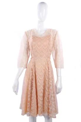 Vintage pink lace and netting dress. UK 10/12