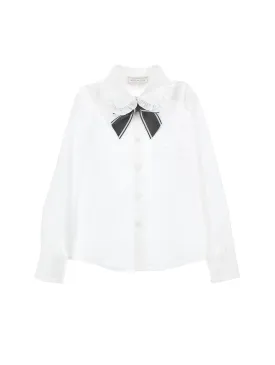 White Grey Collared Bow Blouse