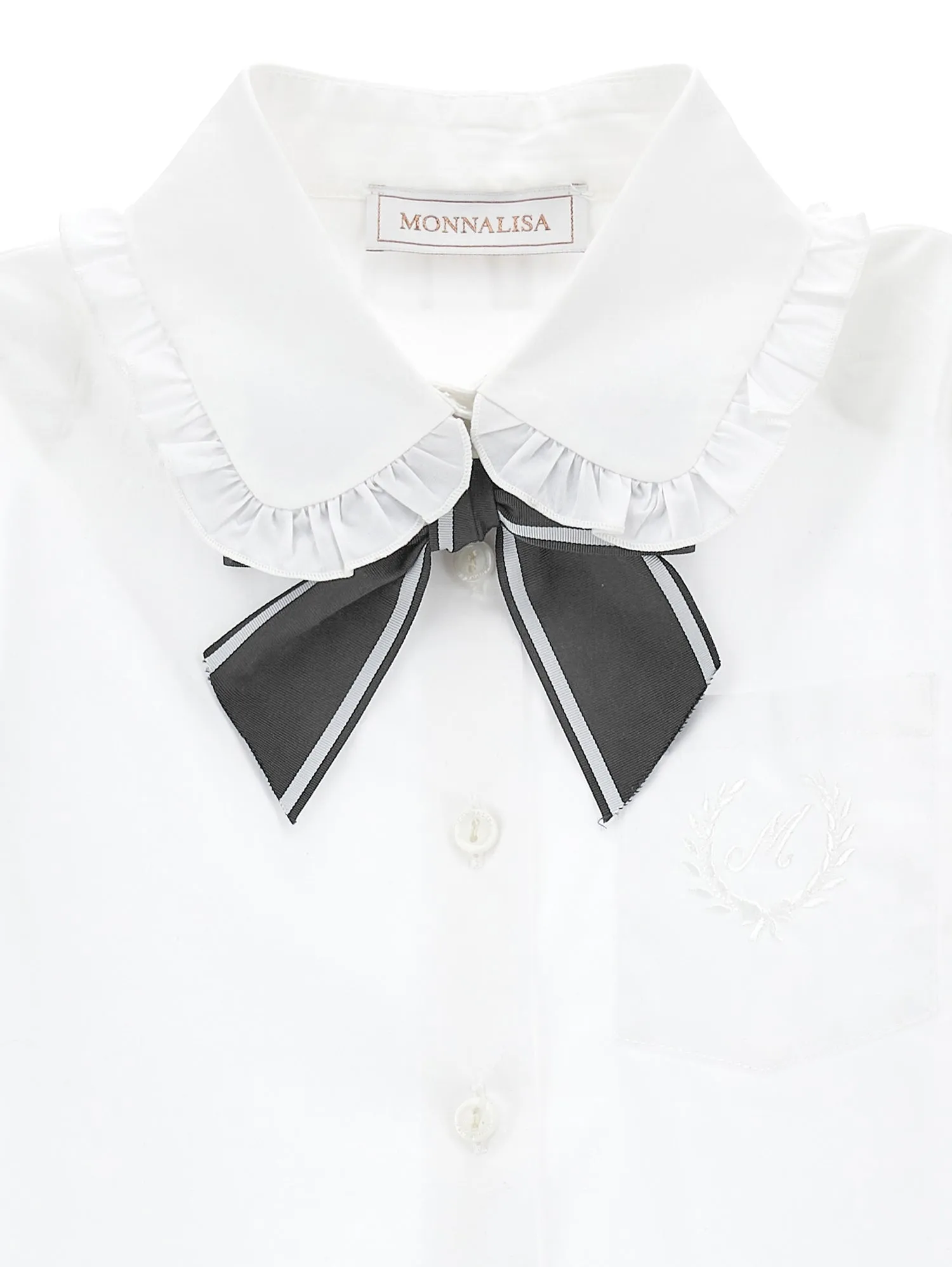 White Grey Collared Bow Blouse